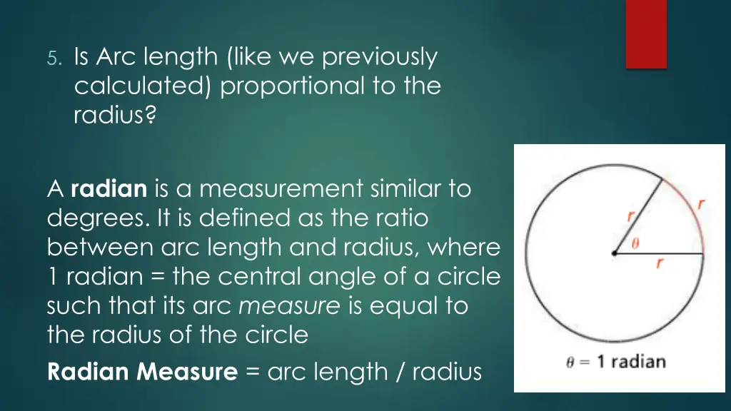 5 is arc length like we previously calculated