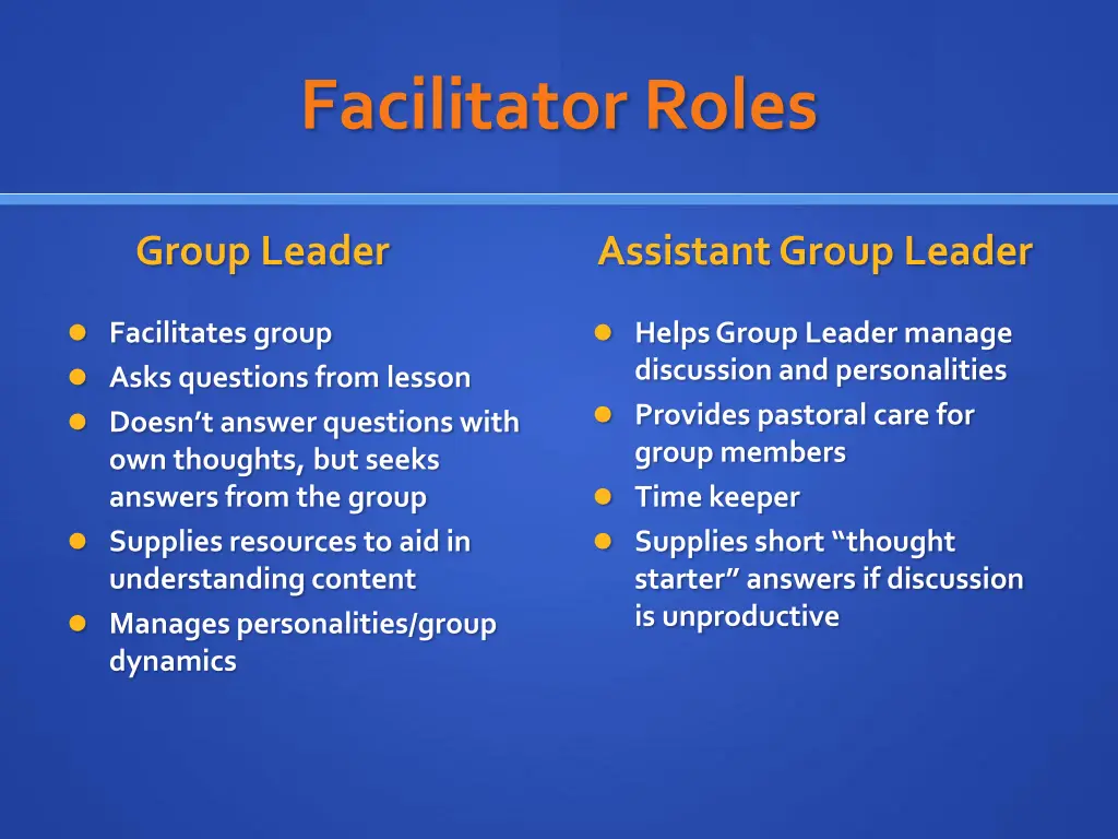 facilitator roles