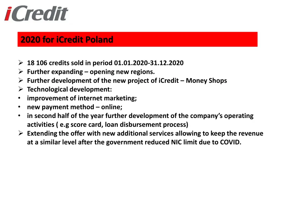 2020 for icredit poland