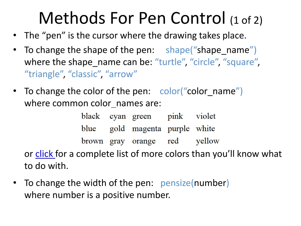 methods for pen control