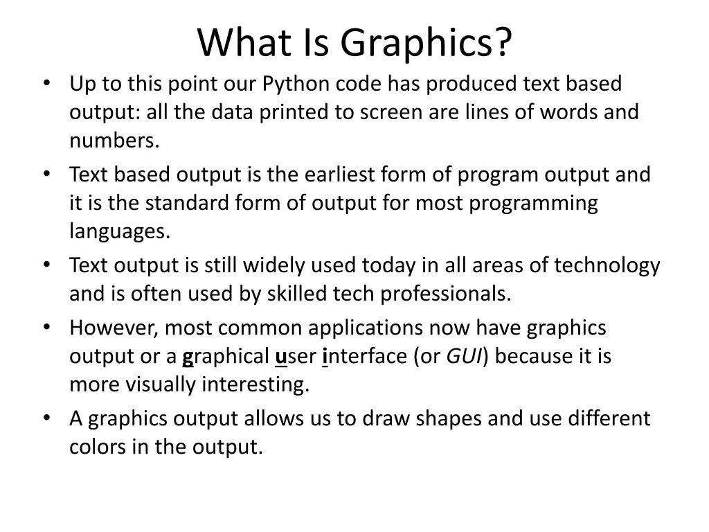 what is graphics up to this point our python code