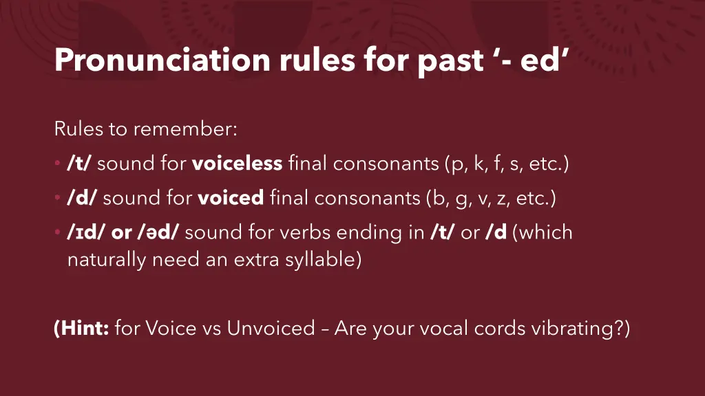 pronunciation rules for past ed