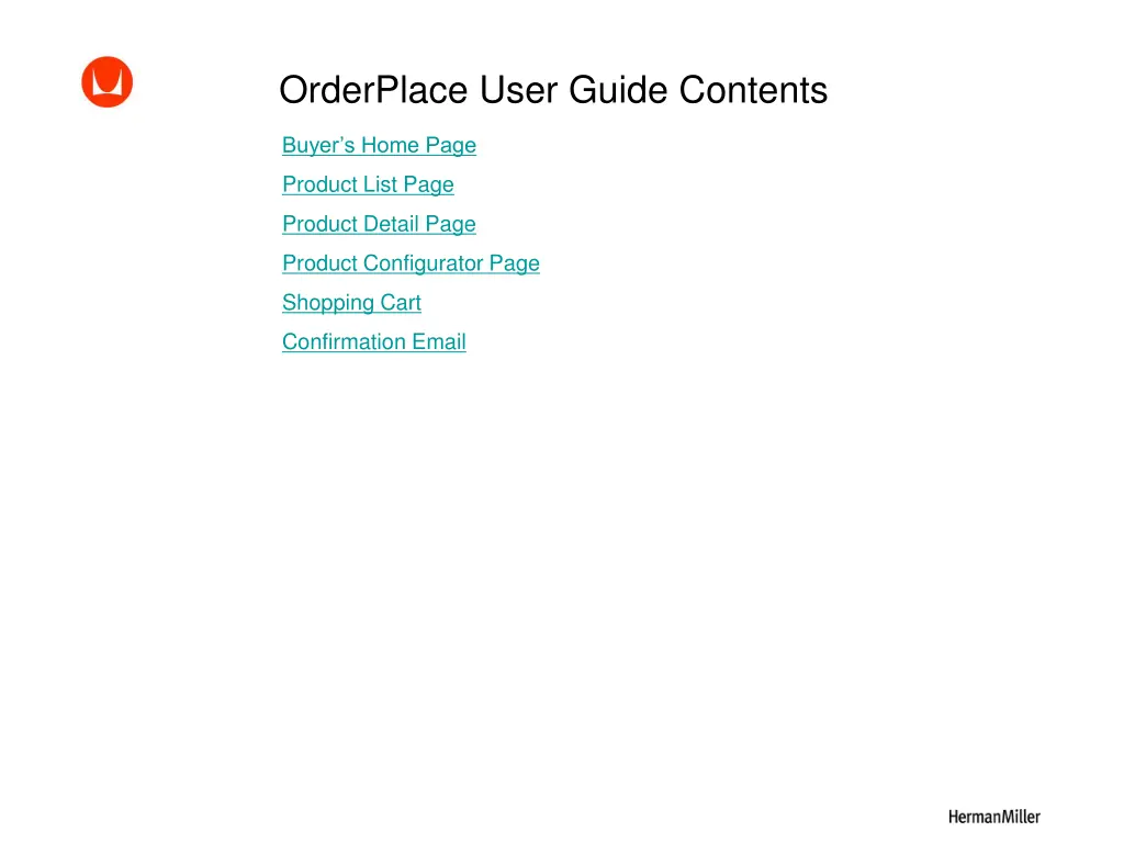 orderplace user guide contents