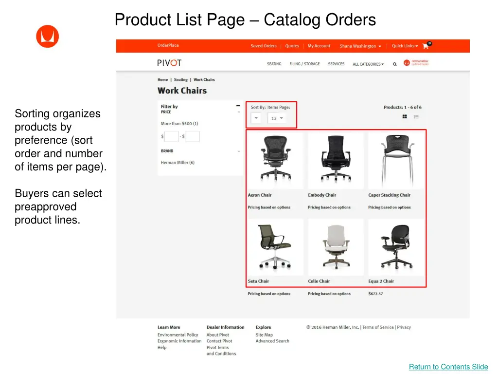 product list page catalog orders