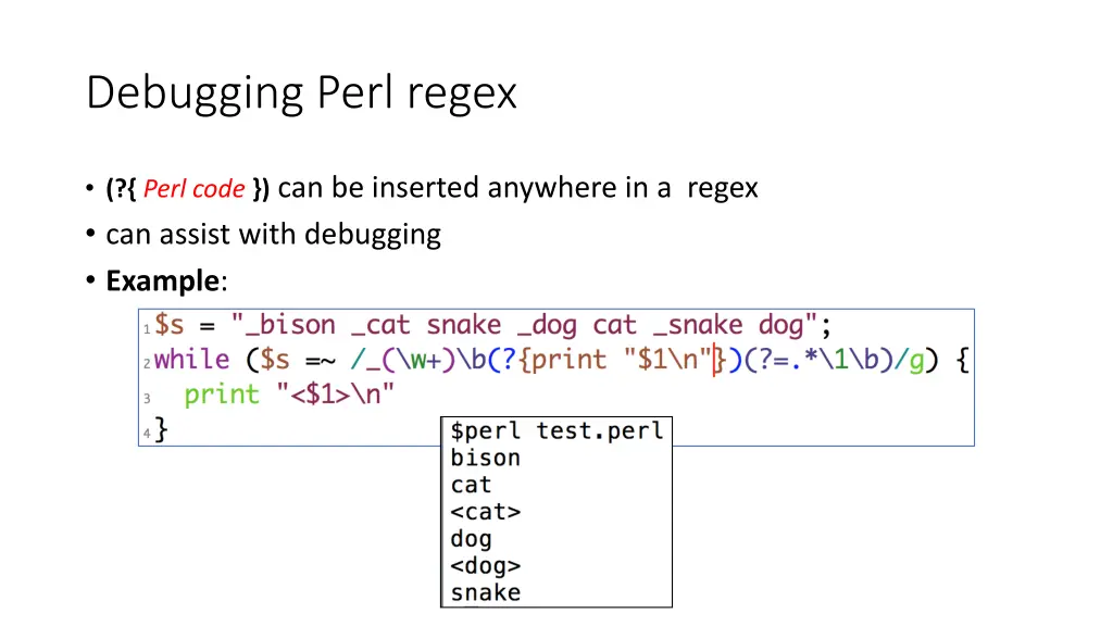 debugging perl regex