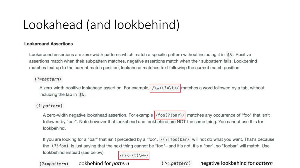 lookahead and lookbehind