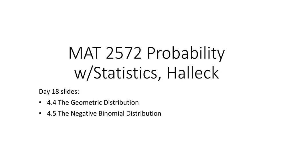 mat 2572 probability w statistics halleck