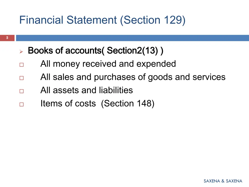 financial statement section 129 1
