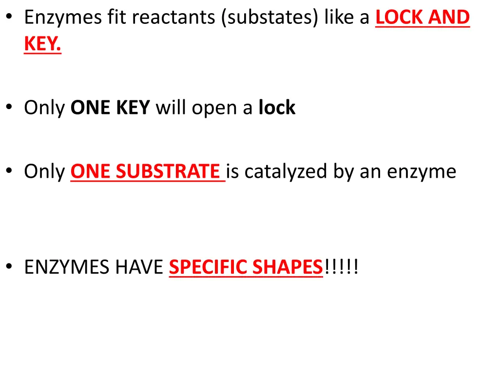enzymes fit reactants substates like a lock 1