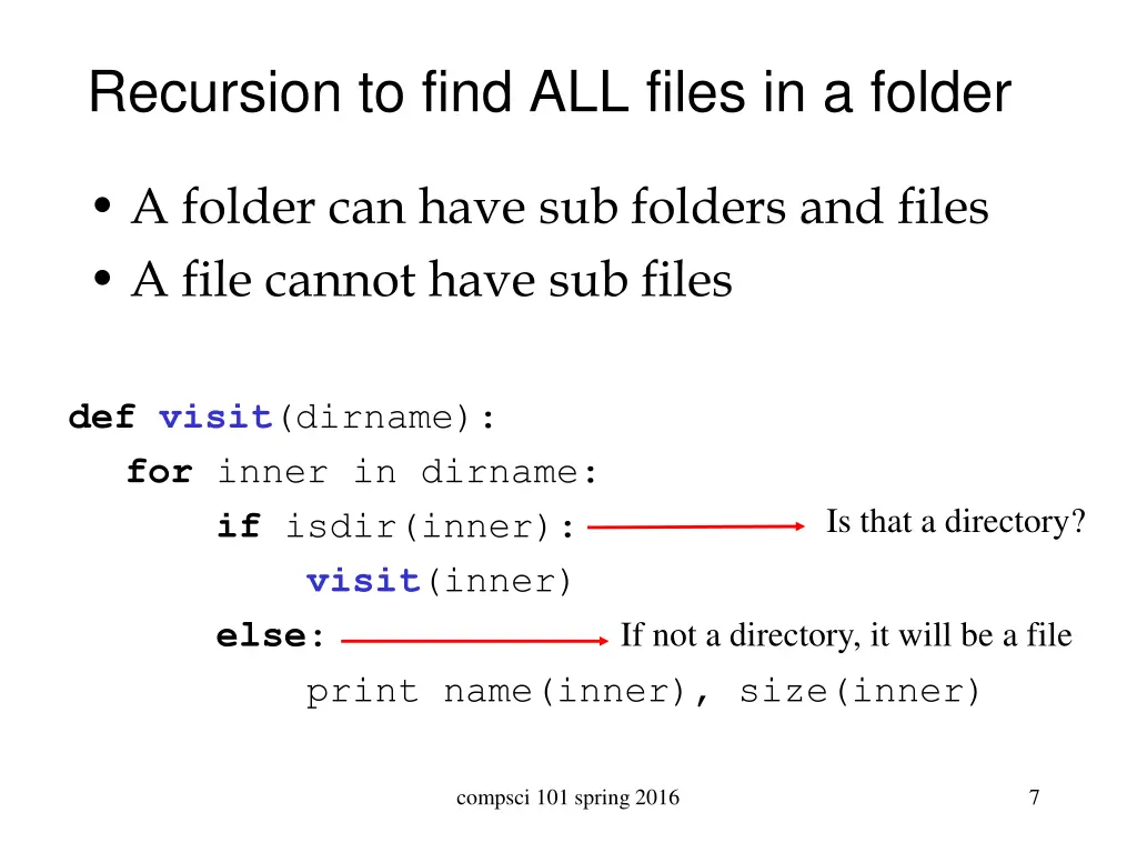 recursion to find all files in a folder