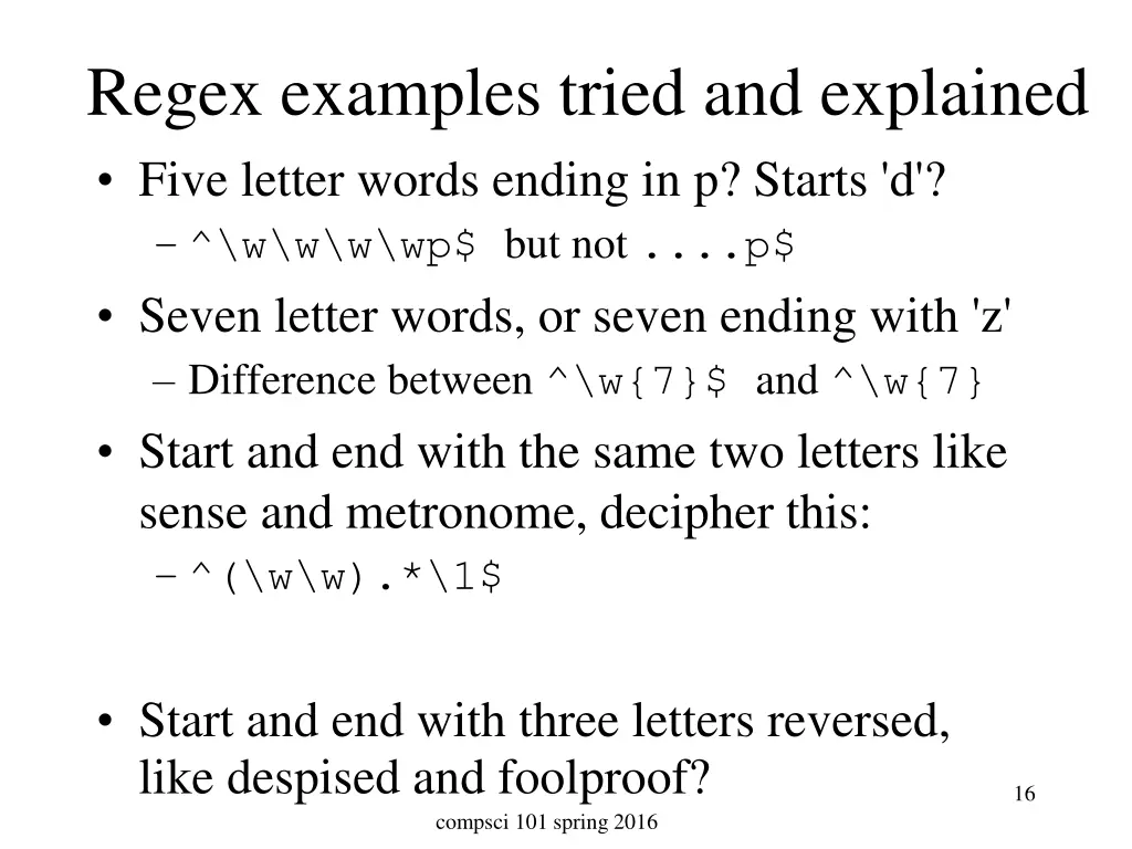 regex examples tried and explained five letter