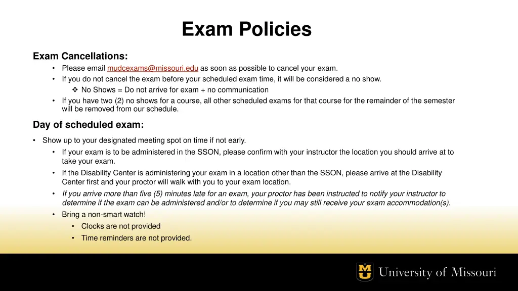 exam policies