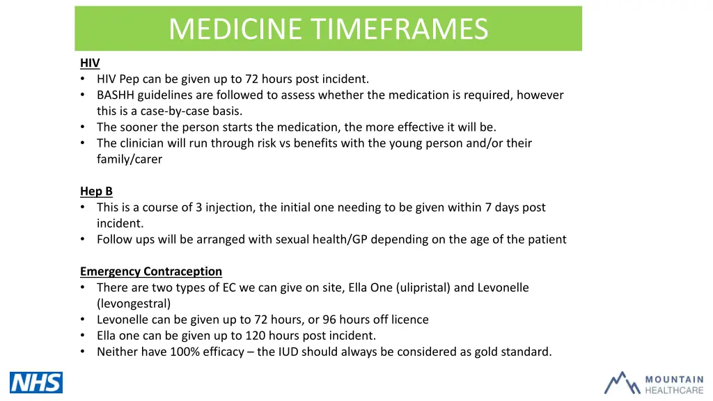 medicine timeframes