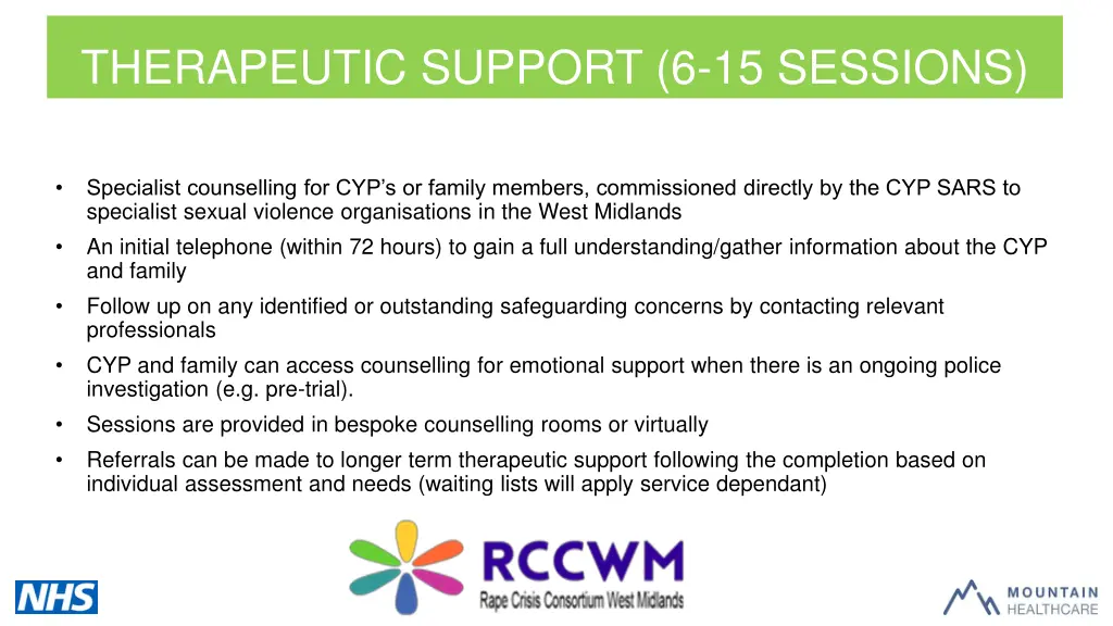 therapeutic support 6 15 sessions