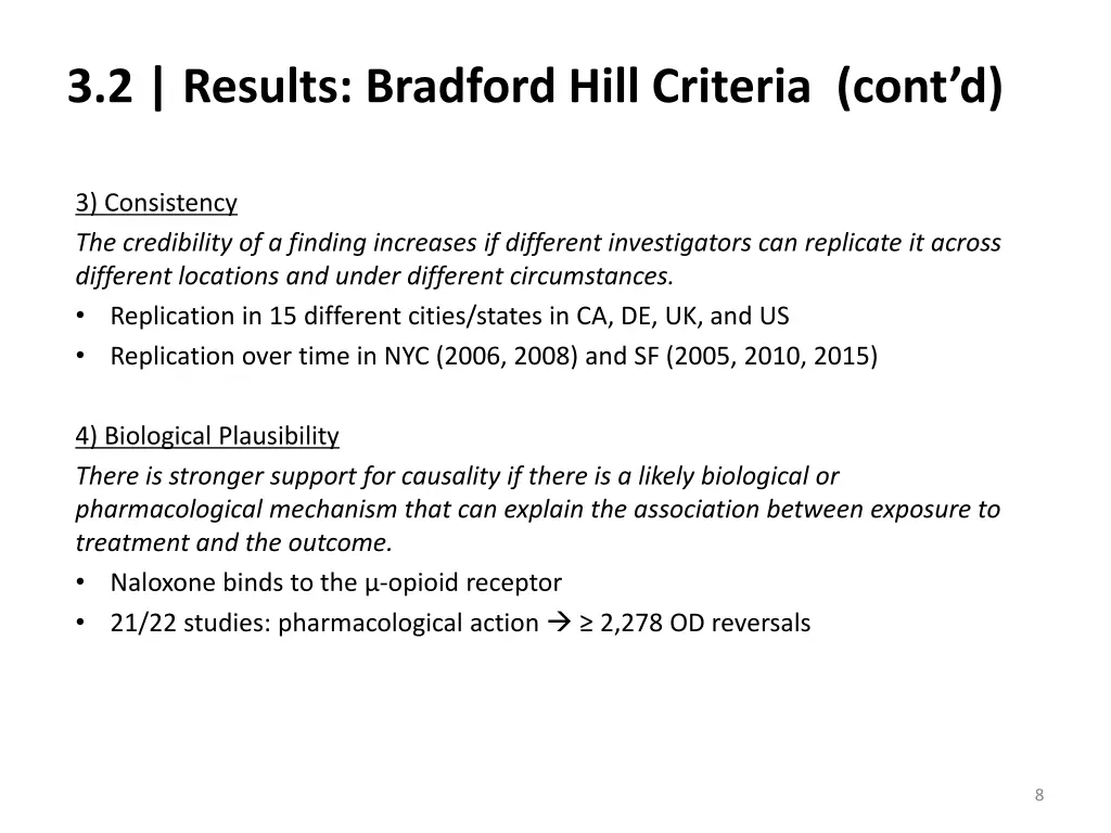 3 2 results bradford hill criteria cont d