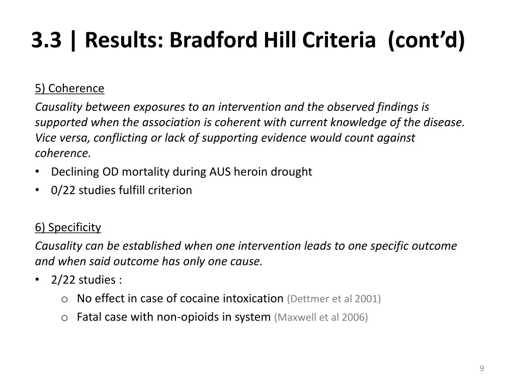 3 3 results bradford hill criteria cont d