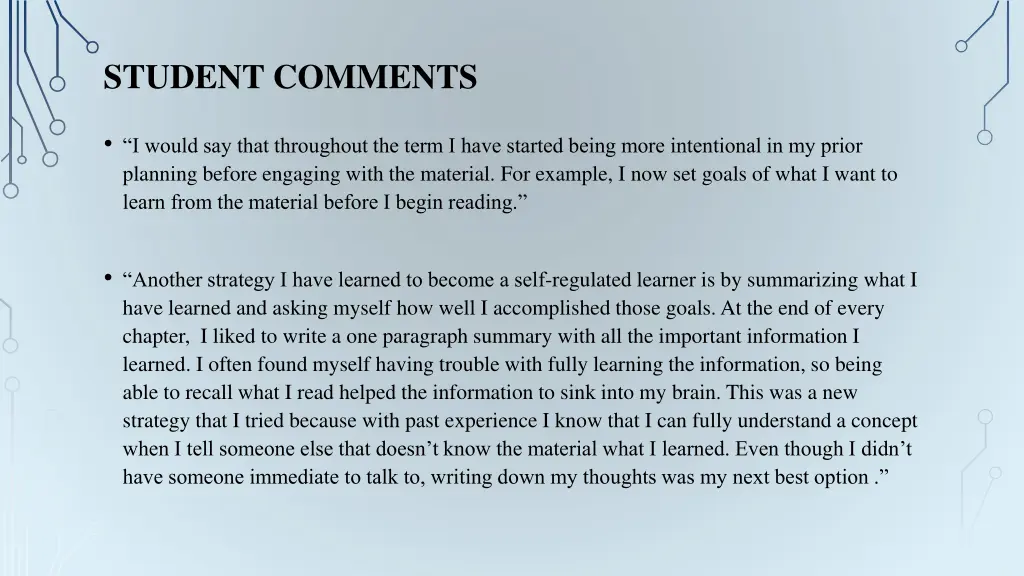 student comments