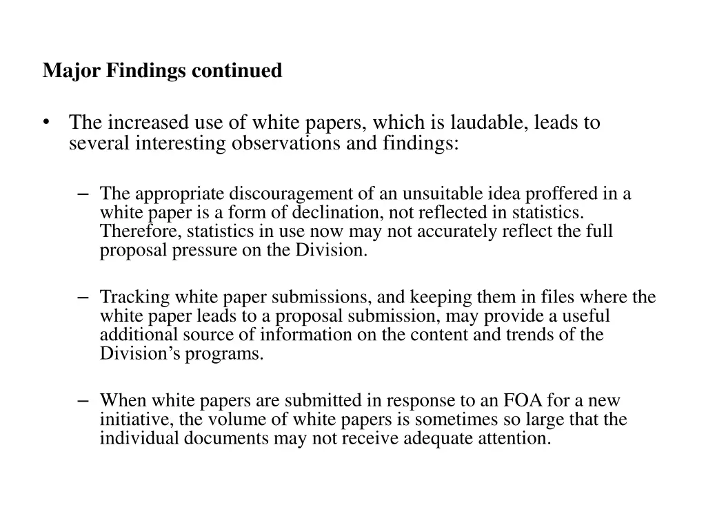major findings continued