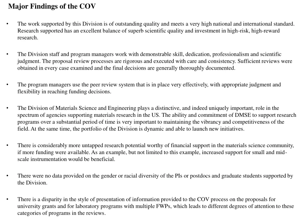 major findings of the cov