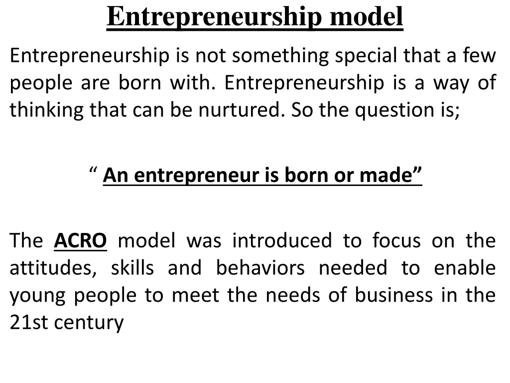 entrepreneurship model