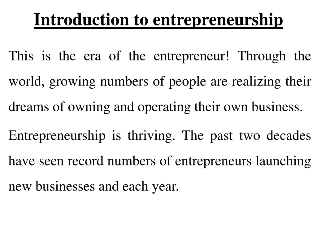 introduction to entrepreneurship