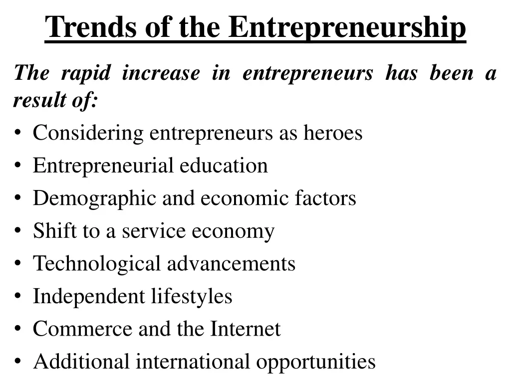 trends of the entrepreneurship