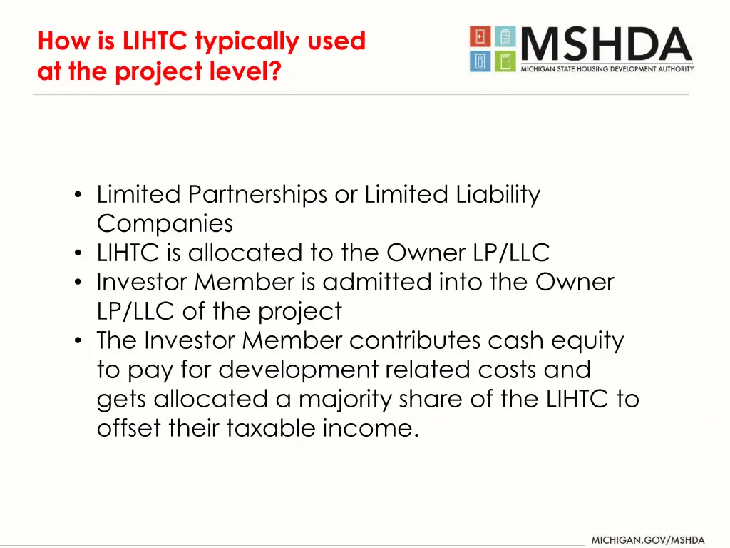 how is lihtc typically used at the project level