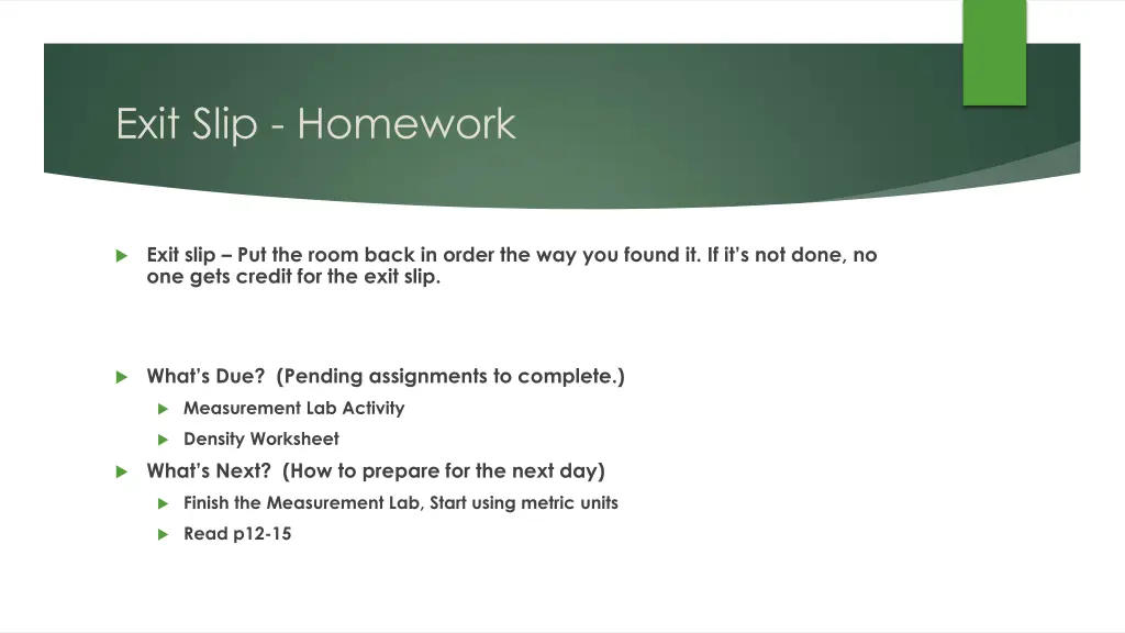 exit slip homework