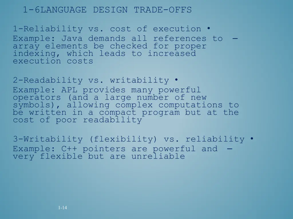 1 6language design trade offs