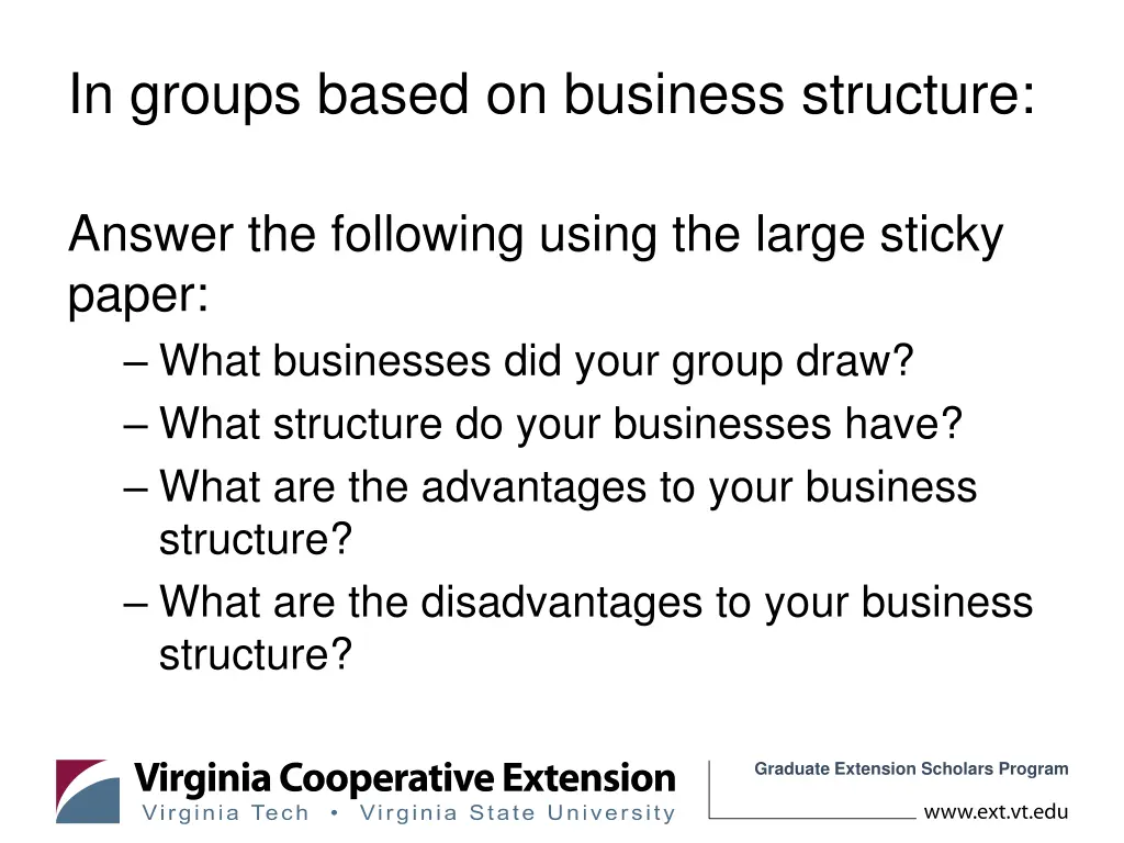 in groups based on business structure