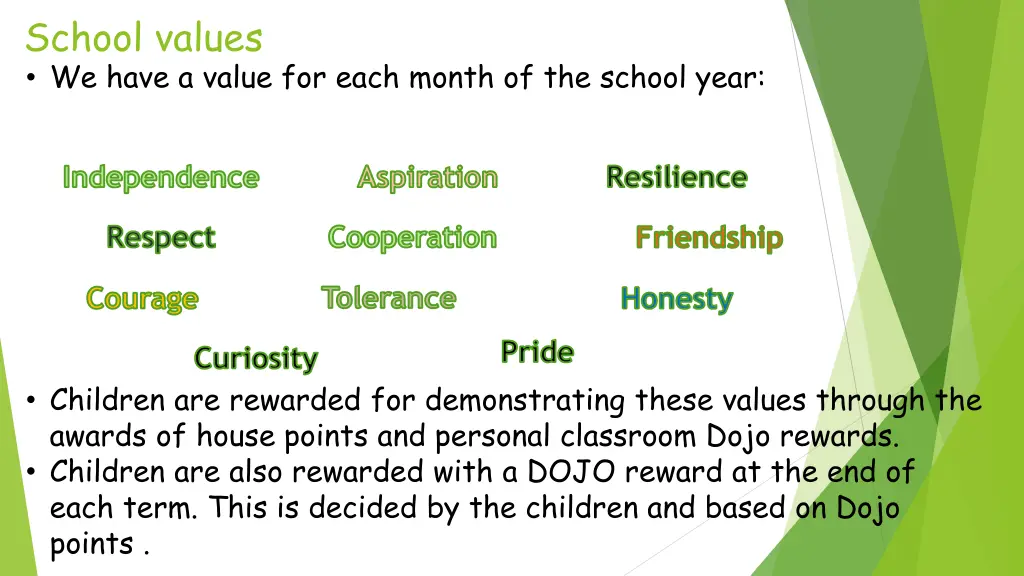 school values we have a value for each month