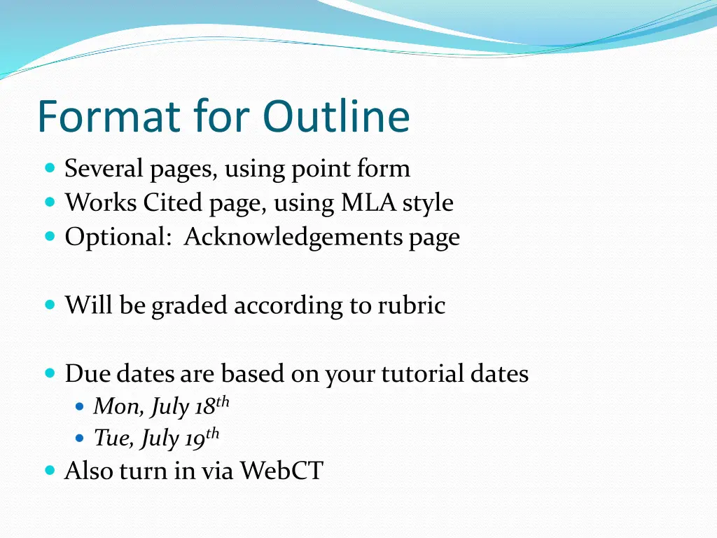 format for outline several pages using point form