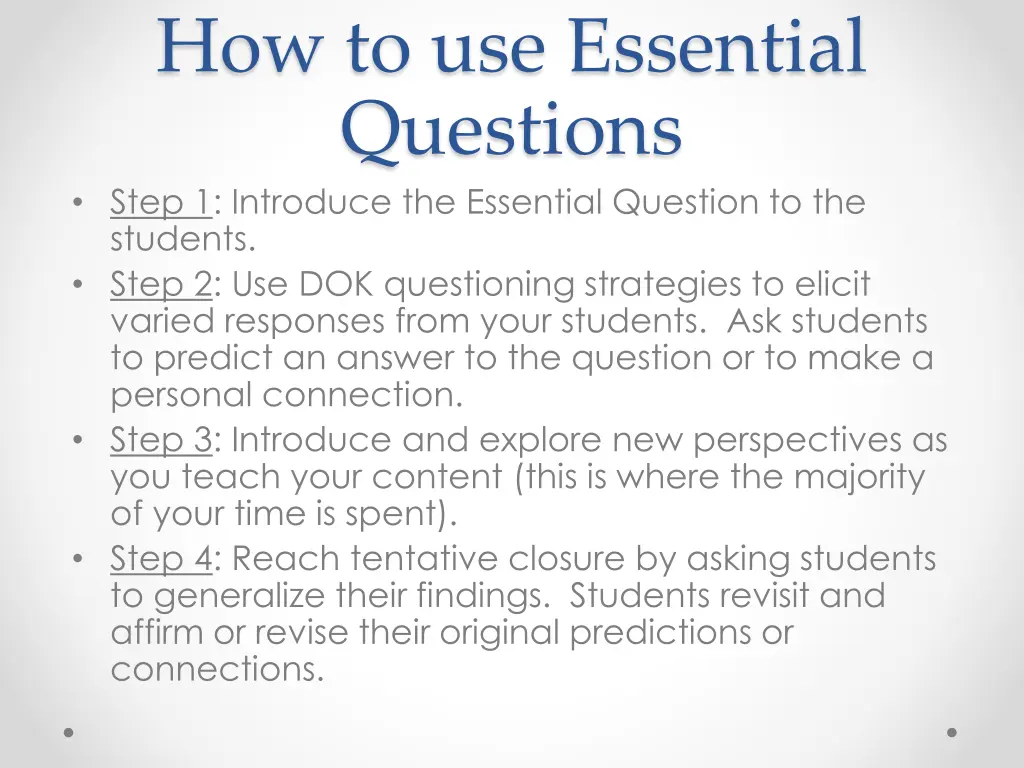 how to use essential questions step 1 introduce