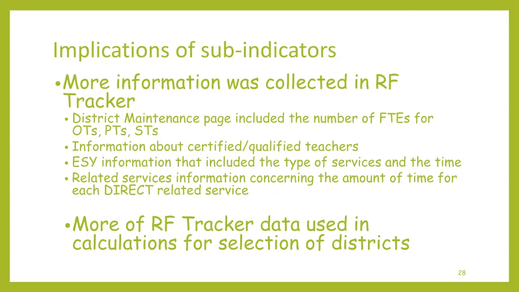 implications of sub indicators more information