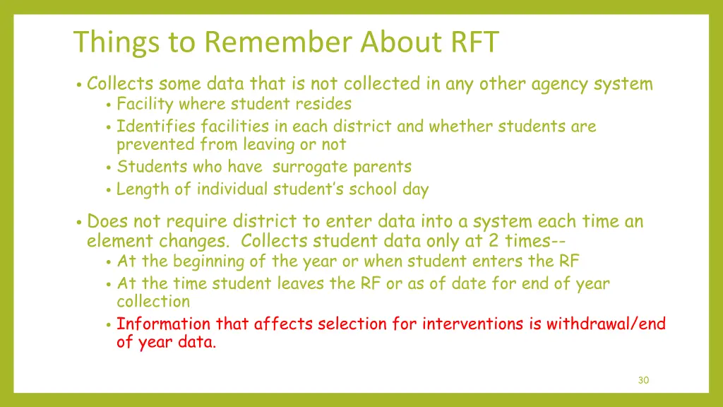 things to remember about rft