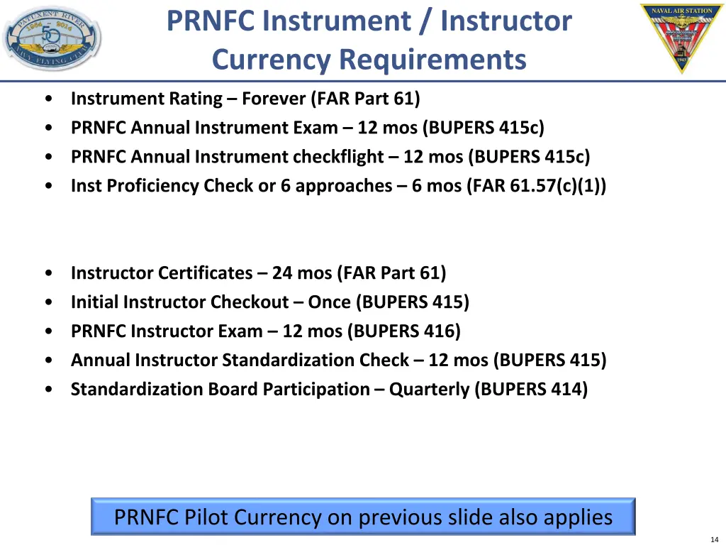 prnfc instrument instructor currency requirements
