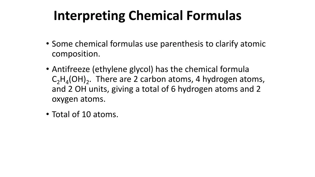 interpreting chemical formulas