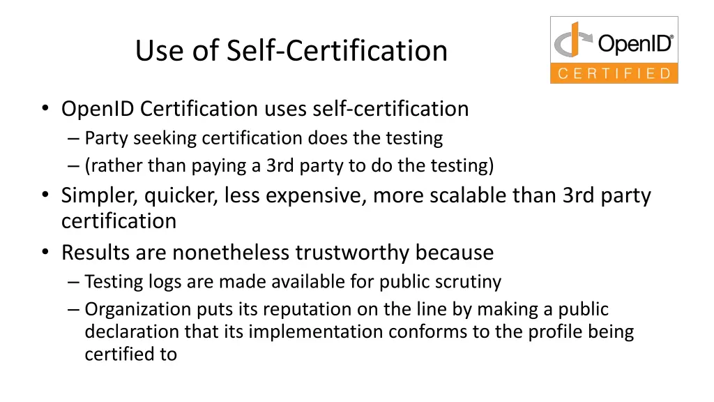 use of self certification