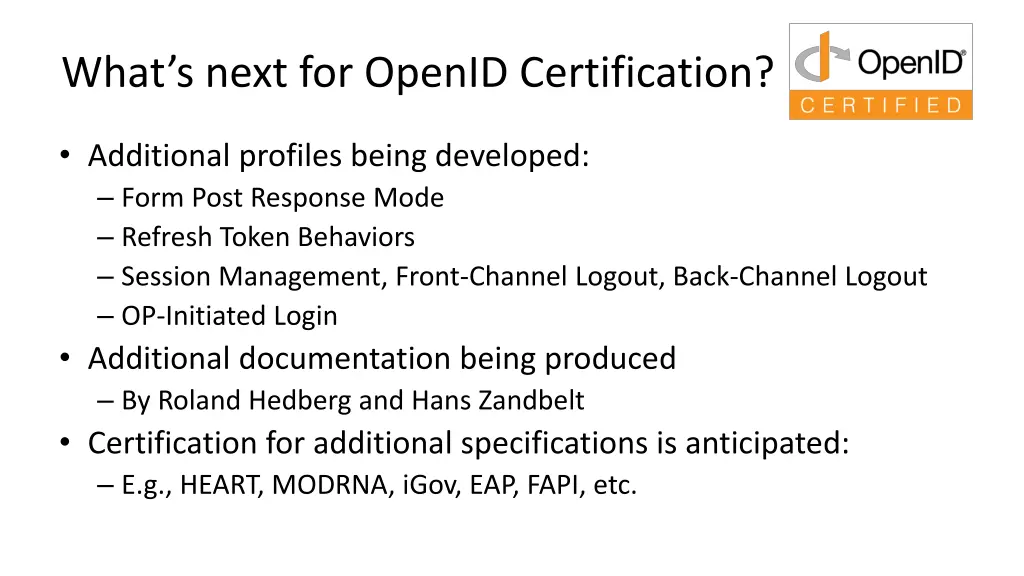 what s next for openid certification