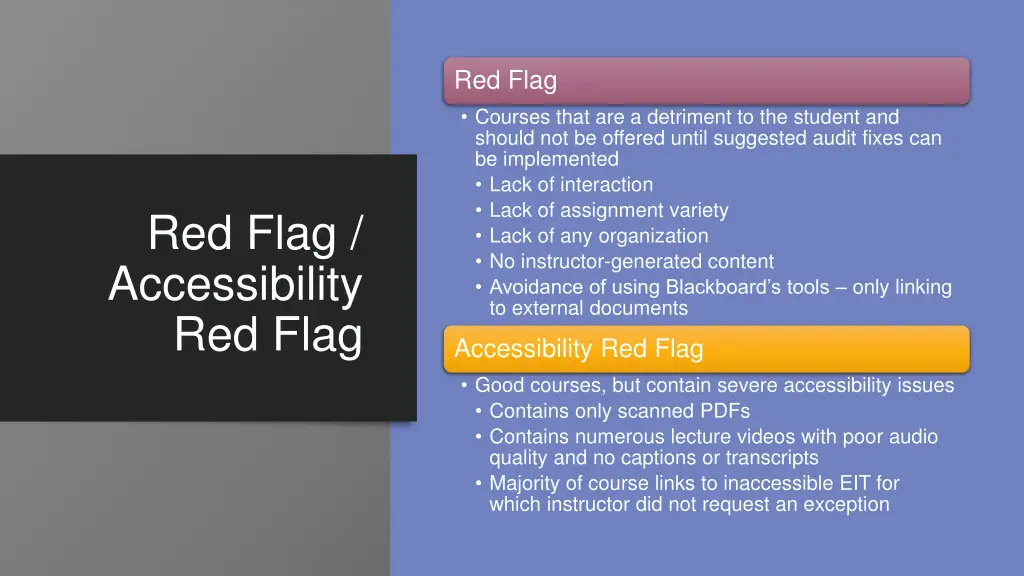 red flag courses that are a detriment