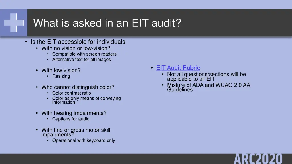 what is asked in an eit audit