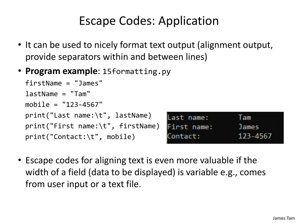 escape codes application