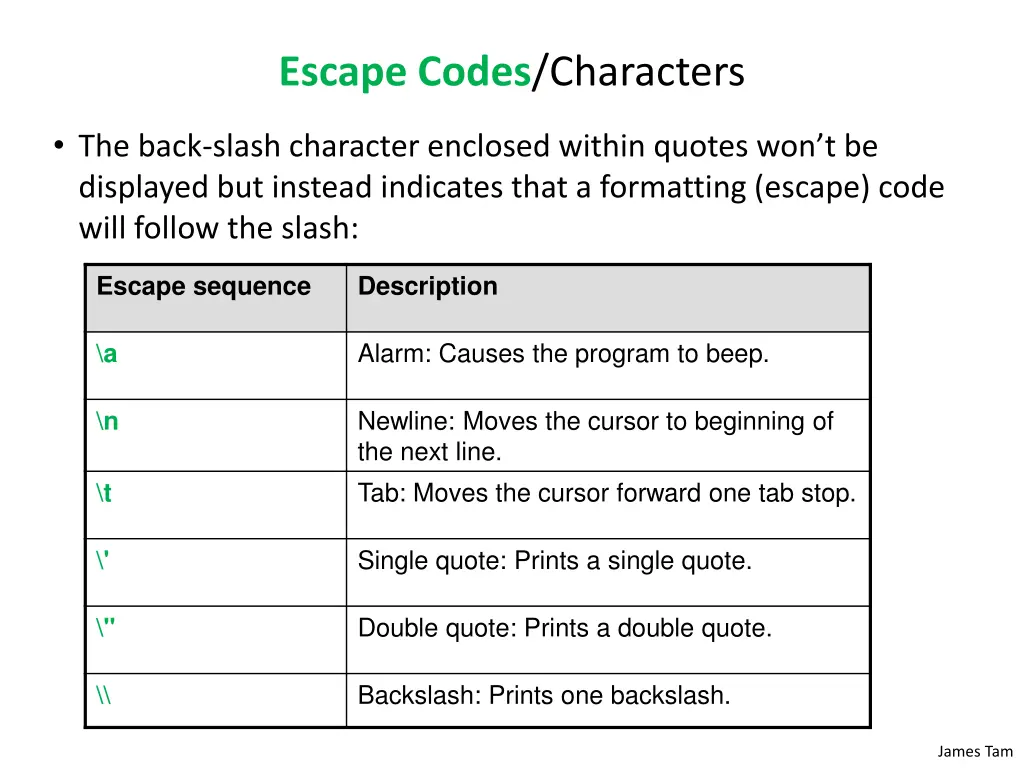 escape codes characters