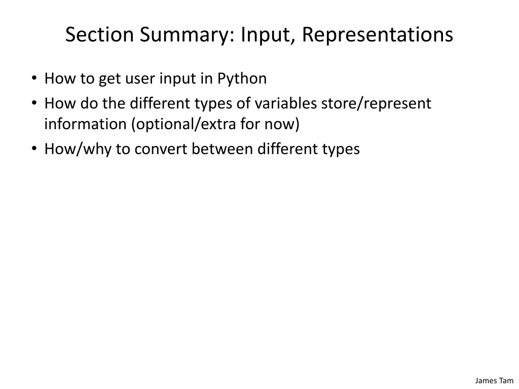 section summary input representations