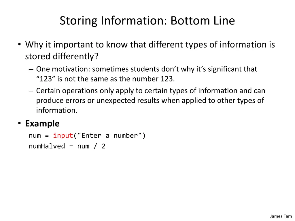 storing information bottom line