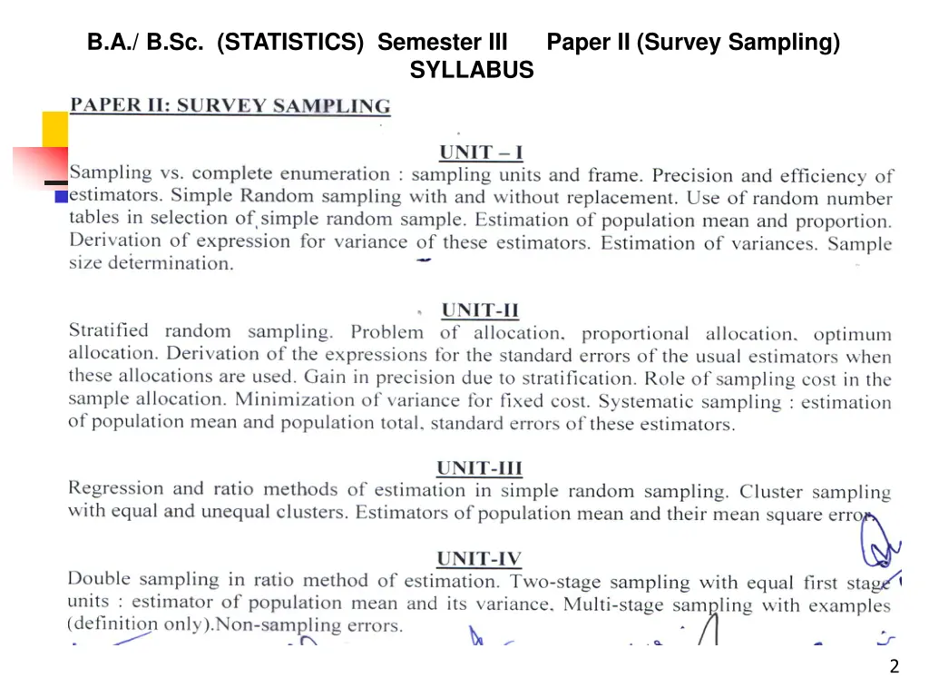 b a b sc statistics semester iii paper ii survey