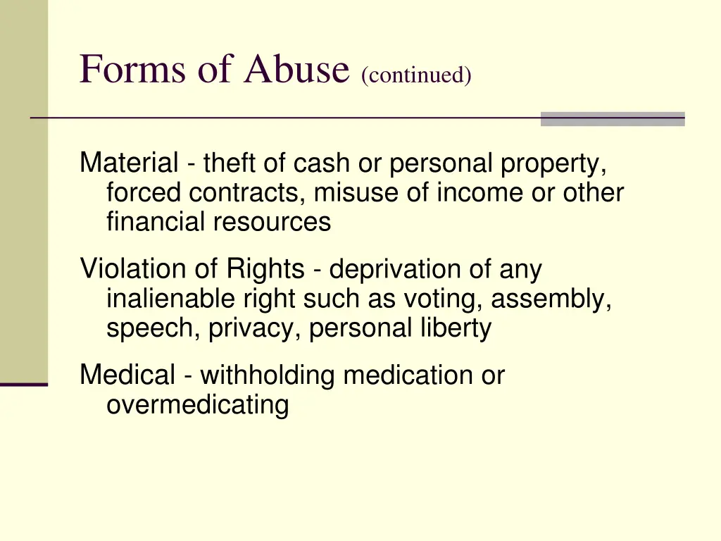 forms of abuse continued