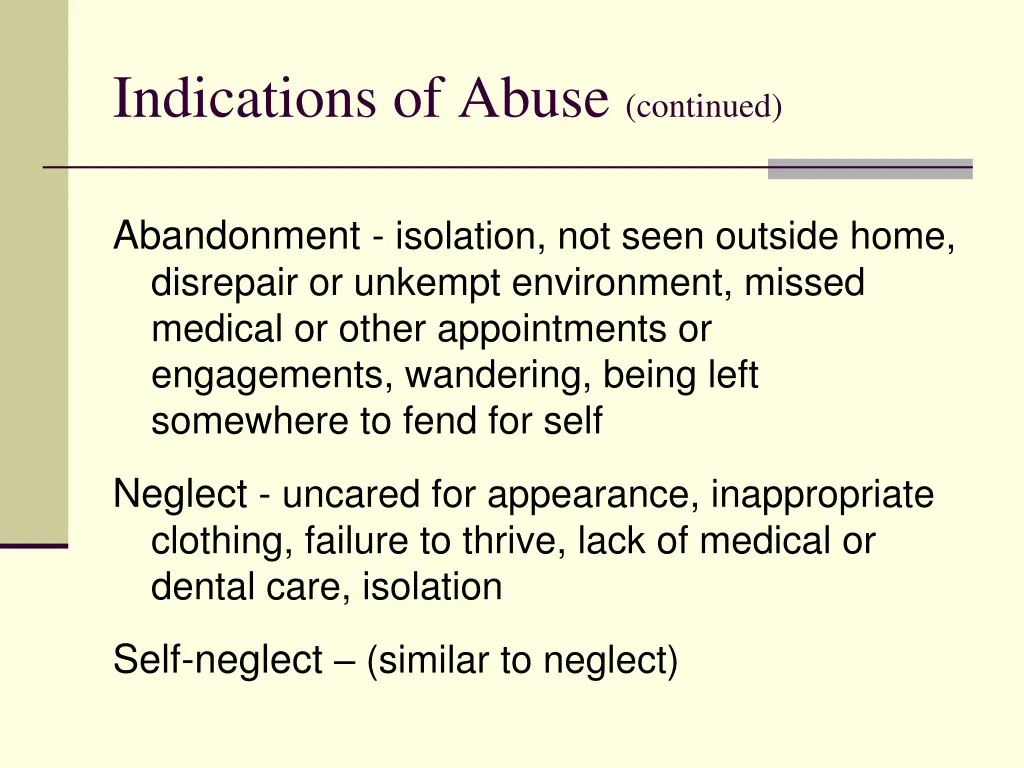 indications of abuse continued 1