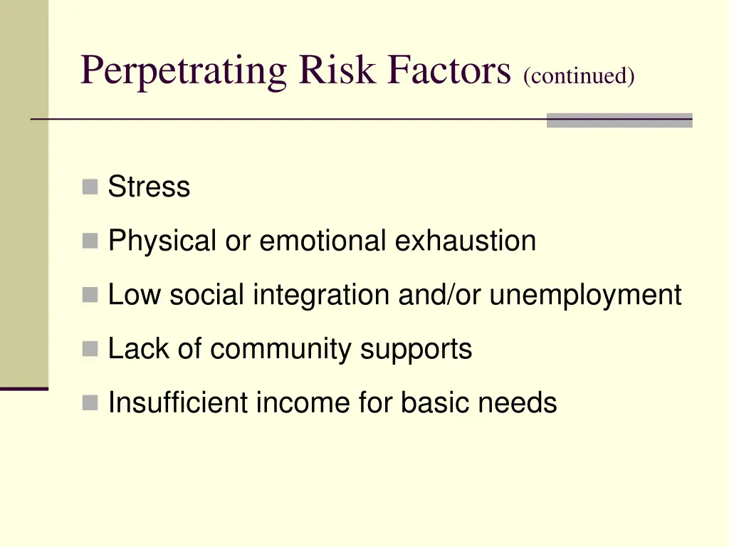 perpetrating risk factors continued
