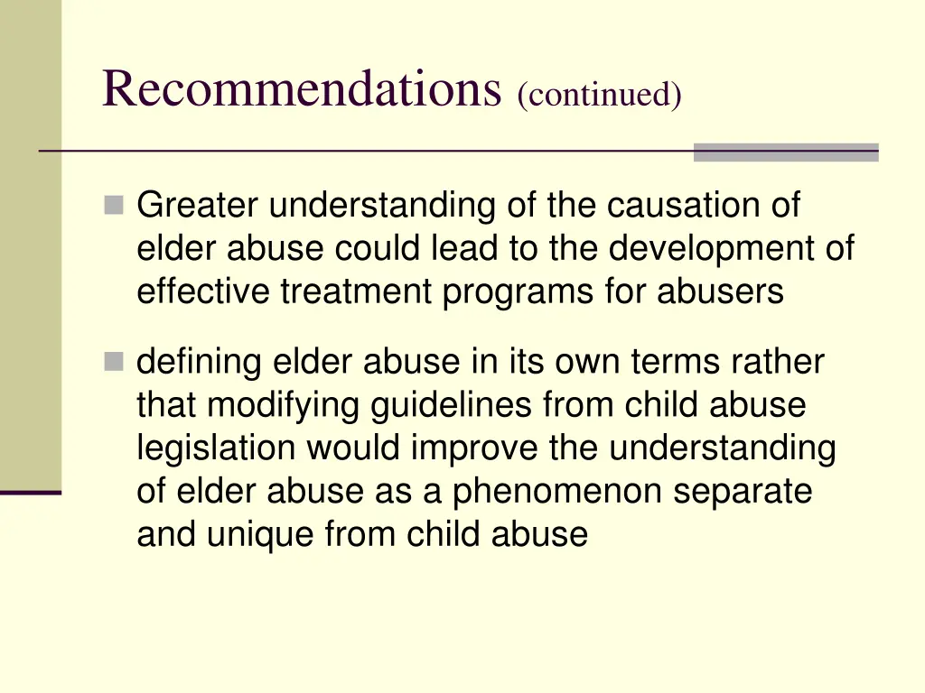 recommendations continued
